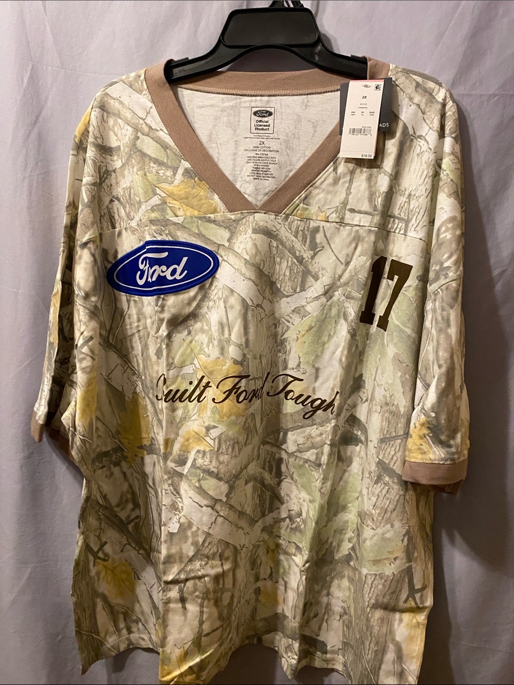 Ford Camo V-Neck Jersey with Beige and Green Tones
